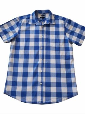 Gap Blue Plaid Short Sleeve Button Down Shirt Men’s L Classic Fit